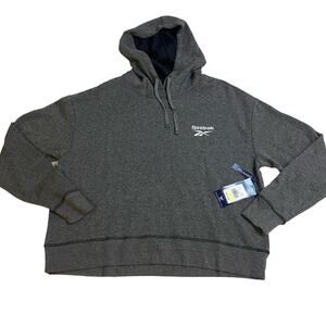 reebok women's Pull over hoodie athleisure logo Casual relaxed large gray NWT‎